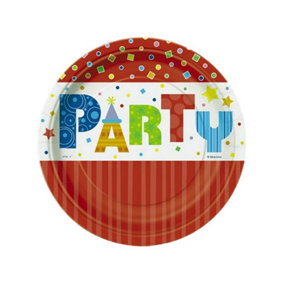 Confetti Party Disposable Plates (Pack of 8) Red/Multicoloured (One Size)