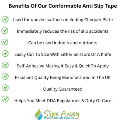 Conformable Non Slip Tape - Aluminium Foil Backing for Irregular Surfaces by Slips Away -Black 100mm x 18.3