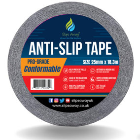 Conformable Non Slip Tape - Aluminium Foil Backing for Irregular Surfaces by Slips Away - Black 25mm x 18.3m