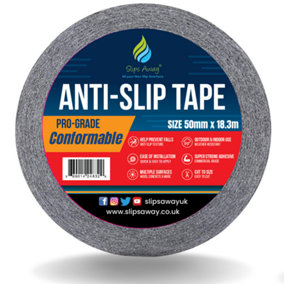 Conformable Non Slip Tape - Aluminium Foil Backing for Irregular Surfaces by Slips Away - Black 50mm x 18.3