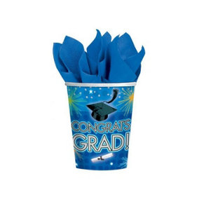 Congrats Grad Paper Graduation Party Cup (Pack of 8) Blue (One Size)