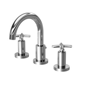 Connect 3 Tap Hole Deck Mount Basin Mixer Tap with Crosshead Handles and Pop Up Waste - Chrome - Balterley