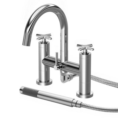 Connect Bath Shower Mixer Tap with Crosshead Handles and Shower Kit - Chrome - Balterley