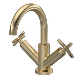 Connect Mono Basin Mixer Tap with Crosshead Handles & Push Button Waste - Brushed Brass - Balterley