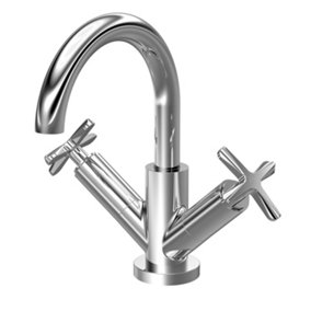 Connect Mono Basin Mixer Tap with Crosshead Handles & Push Button Waste - Chrome - Balterley