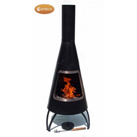 Cono large conical shaped steel chimenea, stainless steel mouth rim