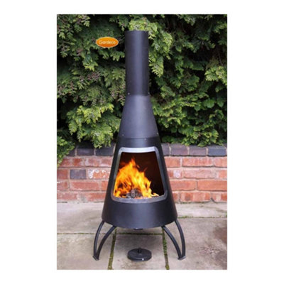 Cono large conical shaped steel chimenea, stainless steel mouth rim