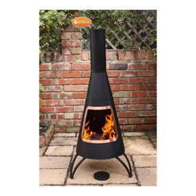 Cono, large conical shaped steel chimenea,with copper coloured mouth rim