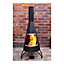Cono, large conical shaped steel chimenea,with copper coloured mouth rim