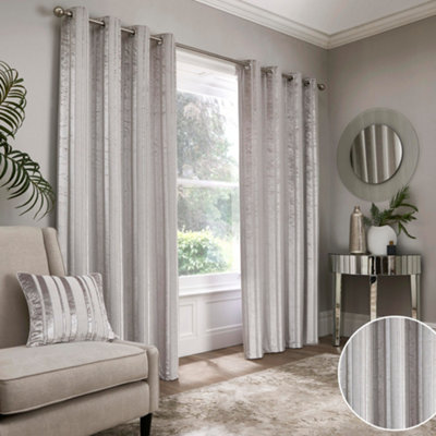 Conrad Striped Woven Pair of Eyelet Curtains