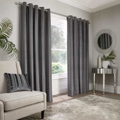 Conrad Striped Woven Pair of Eyelet Curtains