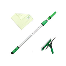 Conservatory Window Cleaner Kit - Telescopic Pole, Squeegee & Washer, Microfibre Cloth - 1.25m High Up Glass Cleaning Set by UNGER