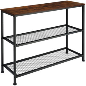 Console Table Bristol - with tabletop and 2 wire shelves - Industrial wood dark, rustic