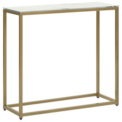 Console Table DELANO Tempered Glass Marble/ Gold