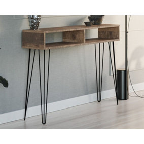 Console Table Hallway Slim Desk Industrial Metal Hairpin Legs Loft Oak Effect MR