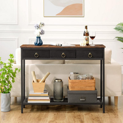 Console Table, Hallway Table, Slim Sofa Table with 3 Non-woven Drawers, Metal Mesh Frame, Sturdy, Narrow Side Table for Small Spac