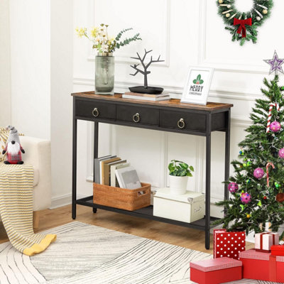 Console Table, Hallway Table, Slim Sofa Table with 3 Non-woven Drawers, Metal Mesh Frame, Sturdy, Narrow Side Table for Small Spac
