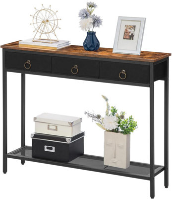Console Table, Hallway Table, Slim Sofa Table with 3 Non-woven Drawers, Metal Mesh Frame, Sturdy, Narrow Side Table for Small Spac