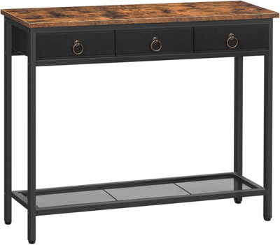 Console Table, Hallway Table, Slim Sofa Table with 3 Non-woven Drawers, Metal Mesh Frame, Sturdy, Narrow Side Table for Small Spac