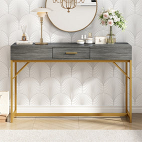 Console Table, Hallway Table with 1 Drawer, Light Luxury Style Side Table, Sofa Table, 120x38x76 cm, gray/gold 