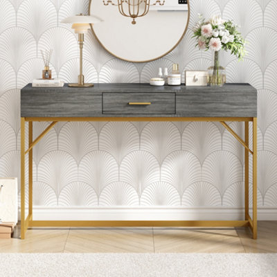 Console table, hallway table with 1 drawer, light luxury style side table, sofa table, 120x38x76 cm, gray/gold