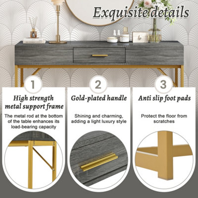 Console table, hallway table with 1 drawer, light luxury style side table, sofa table, 120x38x76 cm, gray/gold