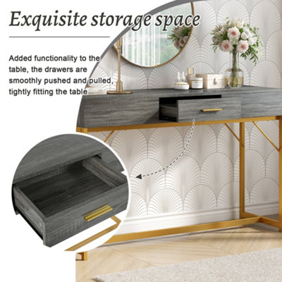 Console table, hallway table with 1 drawer, light luxury style side table, sofa table, 120x38x76 cm, gray/gold