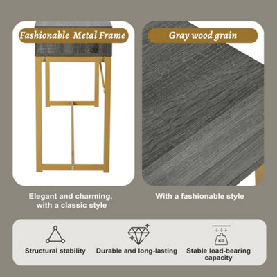 Console table, hallway table with 1 drawer, light luxury style side table, sofa table, 120x38x76 cm, gray/gold