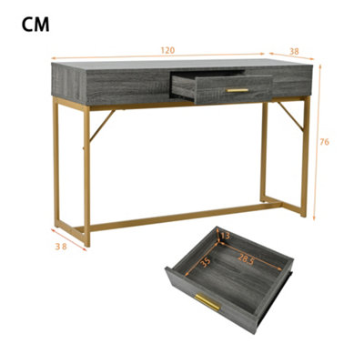 Console table, hallway table with 1 drawer, light luxury style side table, sofa table, 120x38x76 cm, gray/gold