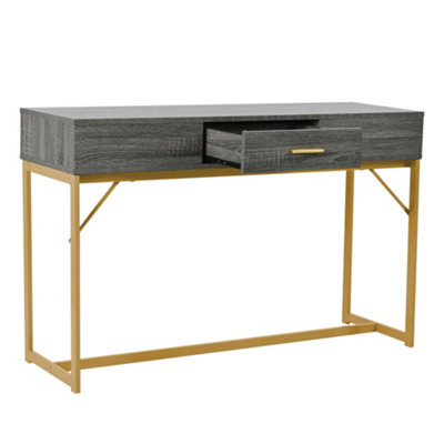 Console table, hallway table with 1 drawer, light luxury style side table, sofa table, 120x38x76 cm, gray/gold