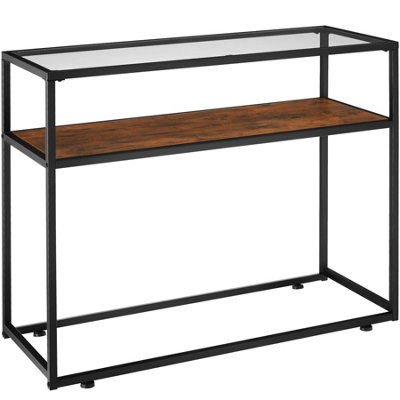 Console Table Kilkenny - 2 shelves, with glass top surface - Industrial wood dark, rustic