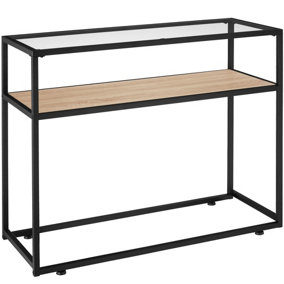Console Table Kilkenny - 2 shelves, with glass top surface - industrial wood light, oak Sonoma