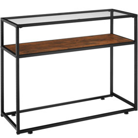Console table Kilkenny - With 2 shelves glass surface and slim design - Console table console - Industrial wood dark rustic