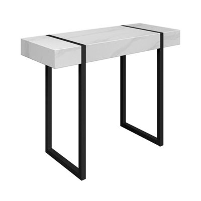 Console Table Lumina White MDF Wood Top Marble Style Effect Living Room Desk