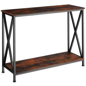 Console Table Tacoma - with 2 shelves and side X-braces - Industrial wood dark, rustic
