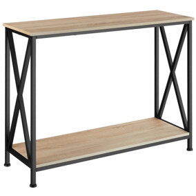Console Table Tacoma - with 2 shelves and side X-braces - industrial wood light, oak Sonoma