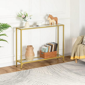 Console Table, Tempered Glass Sofa Table, Slim Hallway Table with 2 Shelves, Narrow Entryway Table, 100 x 22 x 80 cm,
