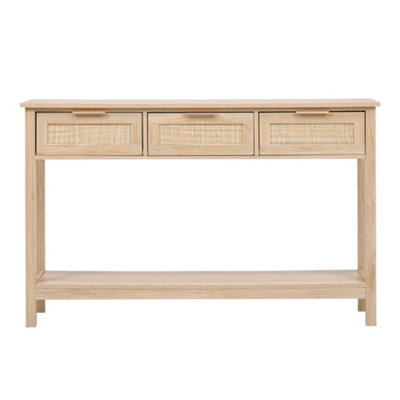 Console Table with 3 Rattan Drawers and Open Storage Shelf