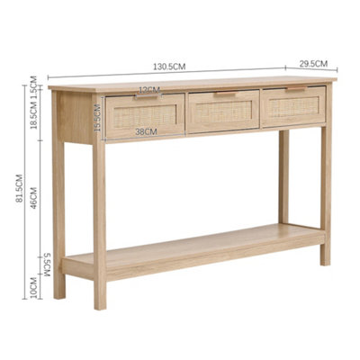 Console Table with 3 Rattan Drawers and Open Storage Shelf