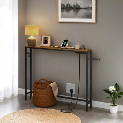 Console Table with Charging Station, Slim Behind Sofa Table, 15 x 100 x ...