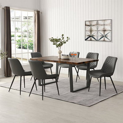 Constable Smoked Oak Wooden Dining Table With 6 Grey Chairs | DIY at B&Q
