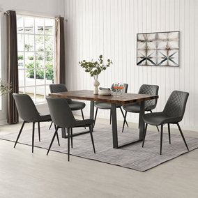 Constable Smoked Oak Wooden Dining Table With 6 Grey Chairs