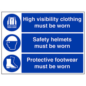 CONSTRUCTION Safety Sign High Vis, Helmets Footwear Adhesive 600x450mm