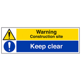 Construction Site Keep Clear Sign - Adhesive Vinyl - 300x100mm (x3)