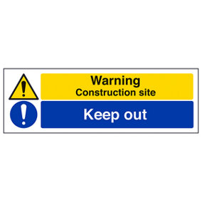 Construction Site Keep Out Warning Sign - Adhesive Vinyl 300x100mm (x3)