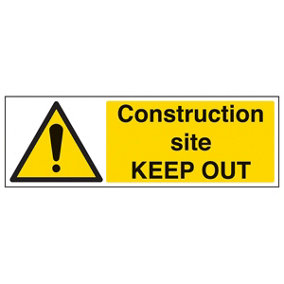 CONSTRUCTION SITE KEEP OUT Warning Sign - Self Adhesive  600x200mm
