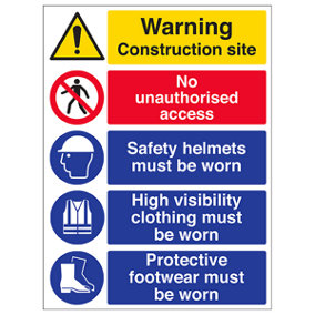 CONSTRUCTION SITE Multi Hazard Safety Sign 2mm Rigid Plastic 450x600mm