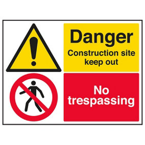 CONSTRUCTION SITE / NO TRESPASSING Warning Sign - Alum. Comp 400x300mm