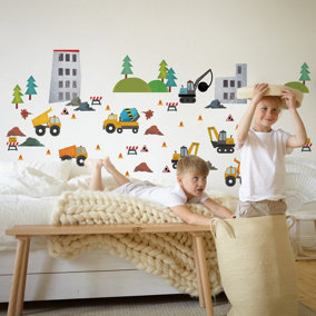 Construction Wall Sticker Pack Children's Bedroom Nursery Playroom Décor Self-Adhesive Removable