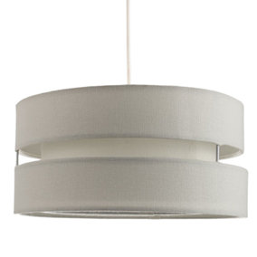 Contemporary 14 Dove Grey Linen Fabric Triple Tier Ceiling Pendant Lamp Shade